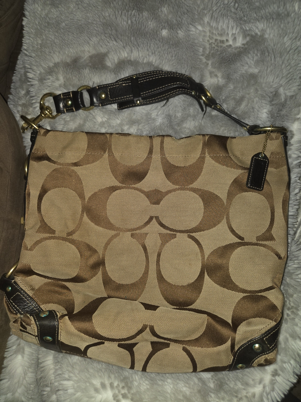 Coach Signature Canvas Shoulder Bag in Tan and Brown